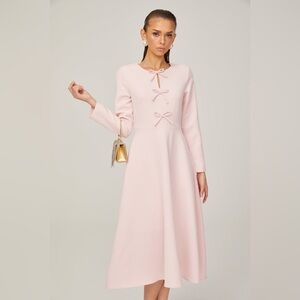 Miss Rosier Elise pink bow-detail split-neck midi dress